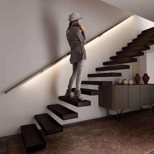 come illuminare scale interne- corrimano luminoso